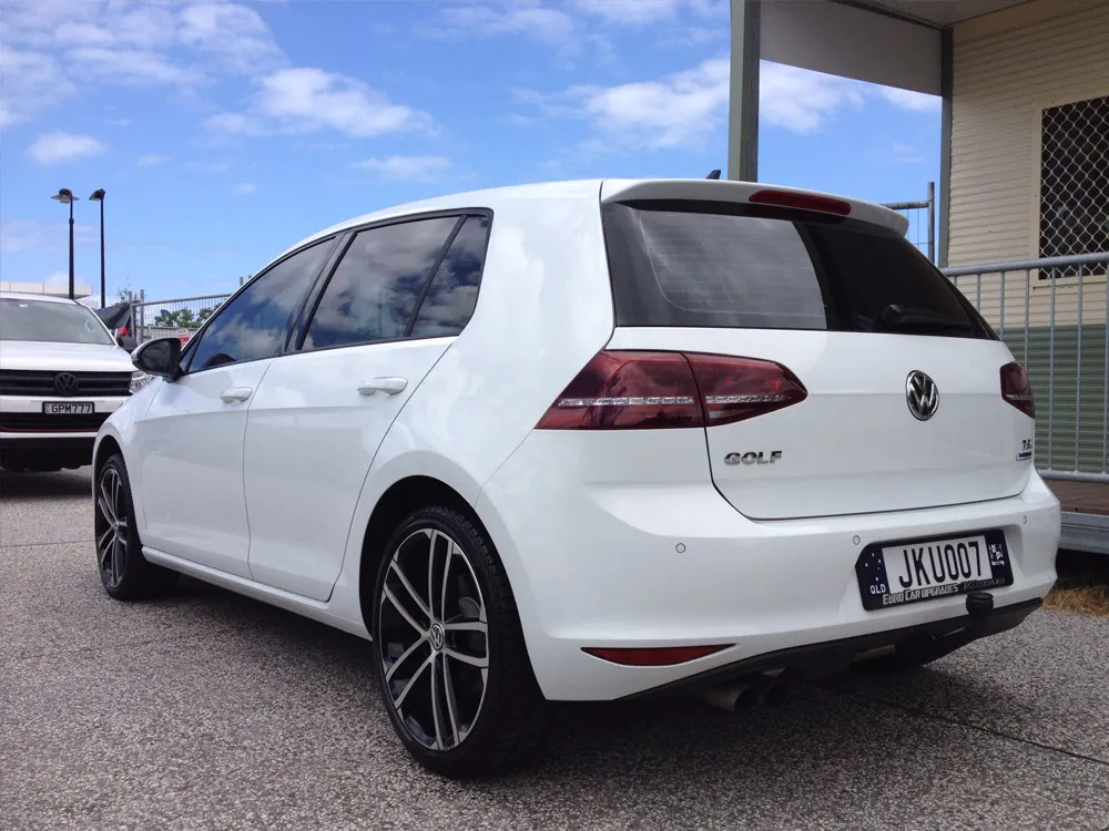 White Volkswagen Golf after a full exterior detail